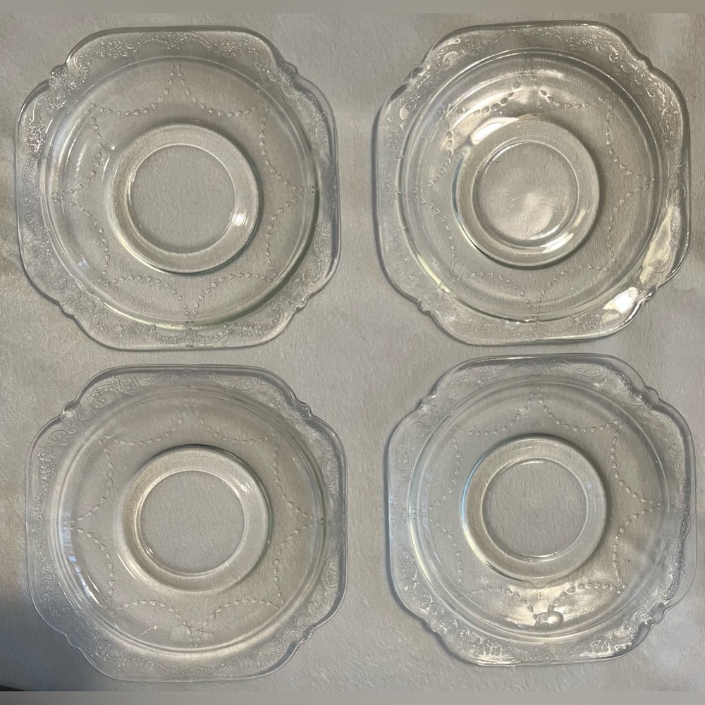 Set of 4 Federal Madrid Clear Depression Square Saucers
